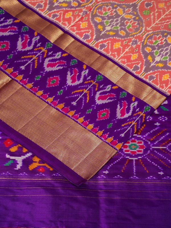 Blue orange handloom pochampally ikat silk saree