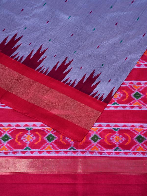Grey red handloom pochampally silk saree