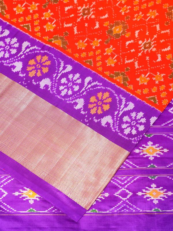 Orange purple handloom pochampally Ikat silk saree