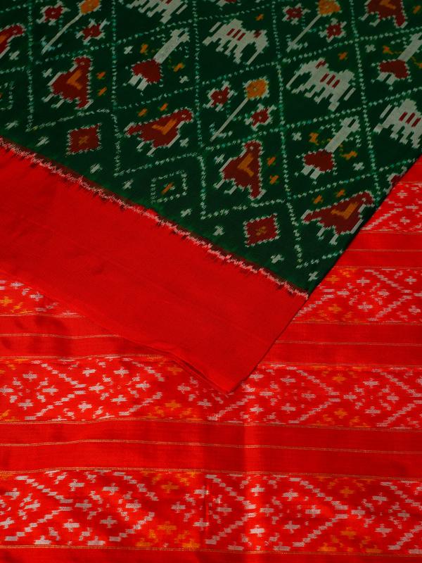 Forest green handwoven pochampally silk saree