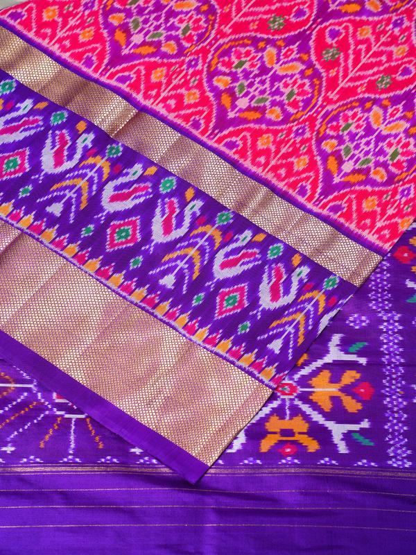 Pink blue handloom pochampally silk saree