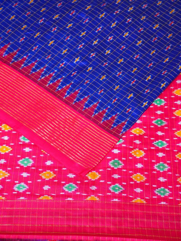 Blue pink handloom Ikat pochampally silk saree