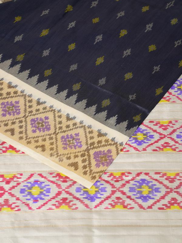 Cream black handloom pochampally silk saree