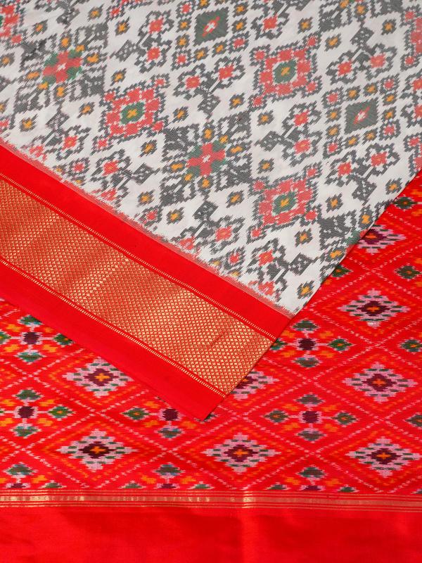 White red handloom patola pochampally ikat silk saree