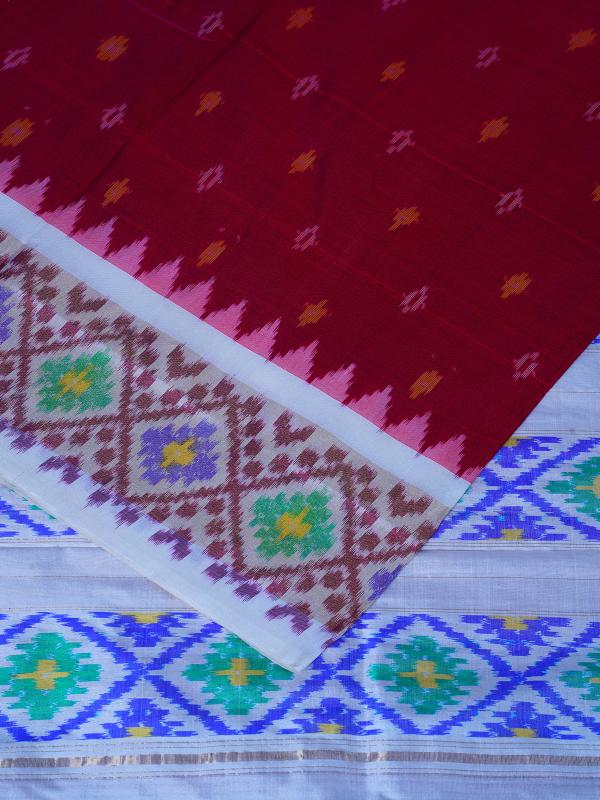 Maroon white handloom pochampally silk saree
