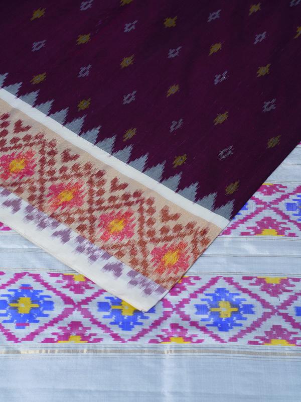 Wine cream handloom ikat pochampally silk saree
